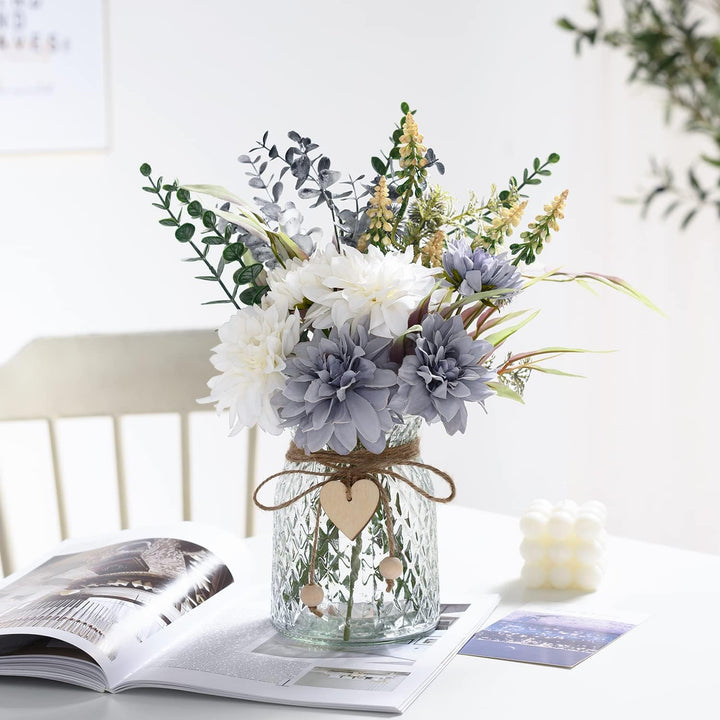 COZZI CODI Gefälschte Blumen mit Vase, künstliche Blaue Blumen in Vase, Seidenblumen-Arrangement mit
