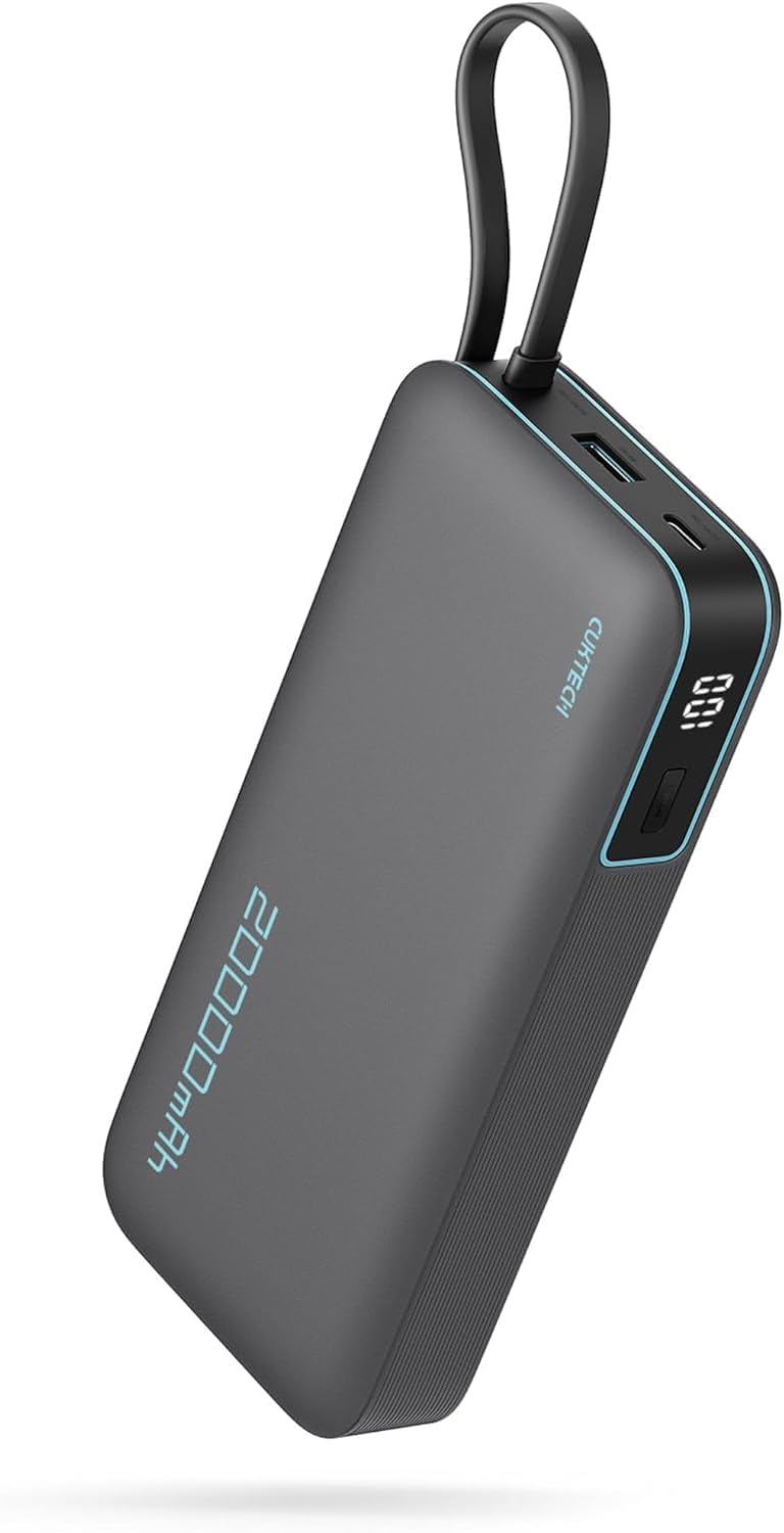 CUKTECH 20000mah Power Bank, 45W Powerbank mit Integriertem USB-C Kabel, Externe Handyakkus mit Schn