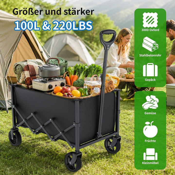 Faltbarer Wagen mit Rädern, zusammenklappbarer Wagen mit verstellbarem Griff, 100L und 550LB grosse