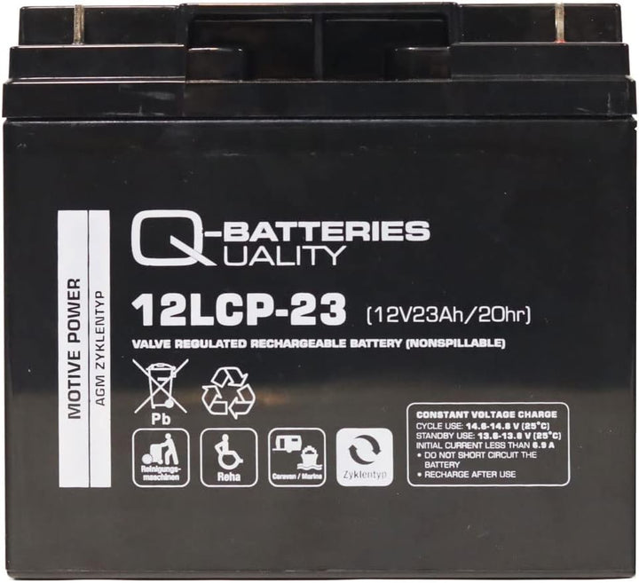 Q-Batteries 12LCP-23 / 12V - 23Ah Blei Akku Zyklentyp AGM - Deep Cycle VRLA - Anschluss F3