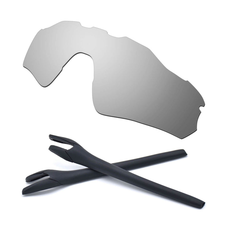 HKUCO For Oakleys Radar EV Path Silver Polarized Replacement Lenses And Black Earsocks Rubber Kit