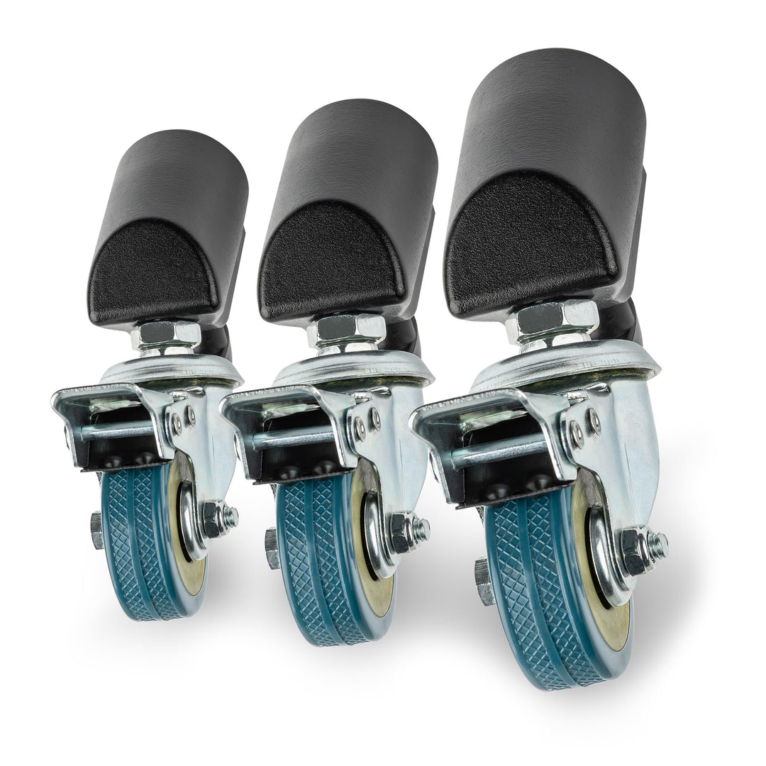 Walimex pro Stativrollen Pro 3er-Set – Stativrollen, Lenkrollen, Vollmetall, Rollen 50mm Ø, mit Gumm