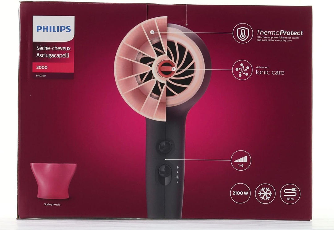 Philips Series 3000 Haartrockner mit ThermoProtect Aufsatz - 2100W, Ionisierungsfunktion, 6 Hitze- u