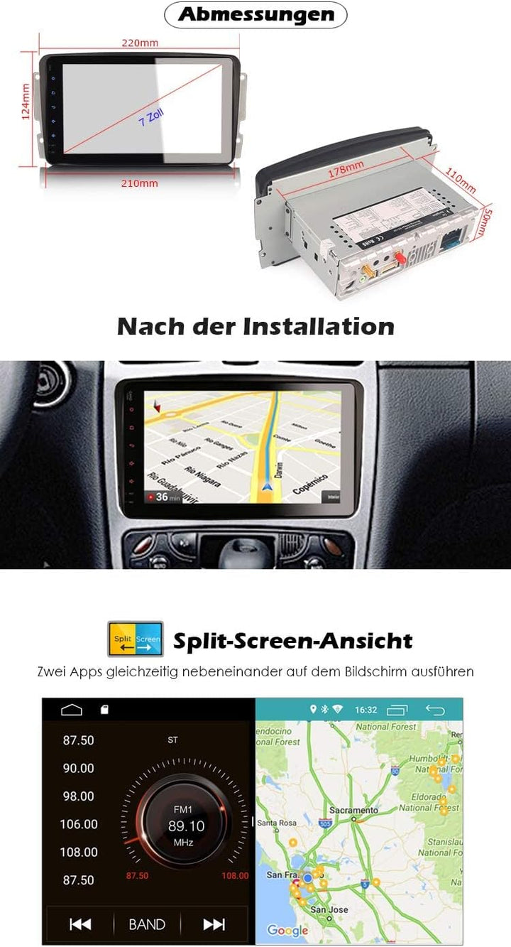 Erisin Android 10 Autoradio mit GPS Navi Für Mercedes C/CLK/G Klasse W203 W209 Viano Vito W639 Bluet