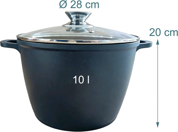 Relaxdays Suppentopf mit Glasdeckel, antihaft, XXL Kochtopf Induktion, 10 Liter, tiefer Topf, 28 cm,