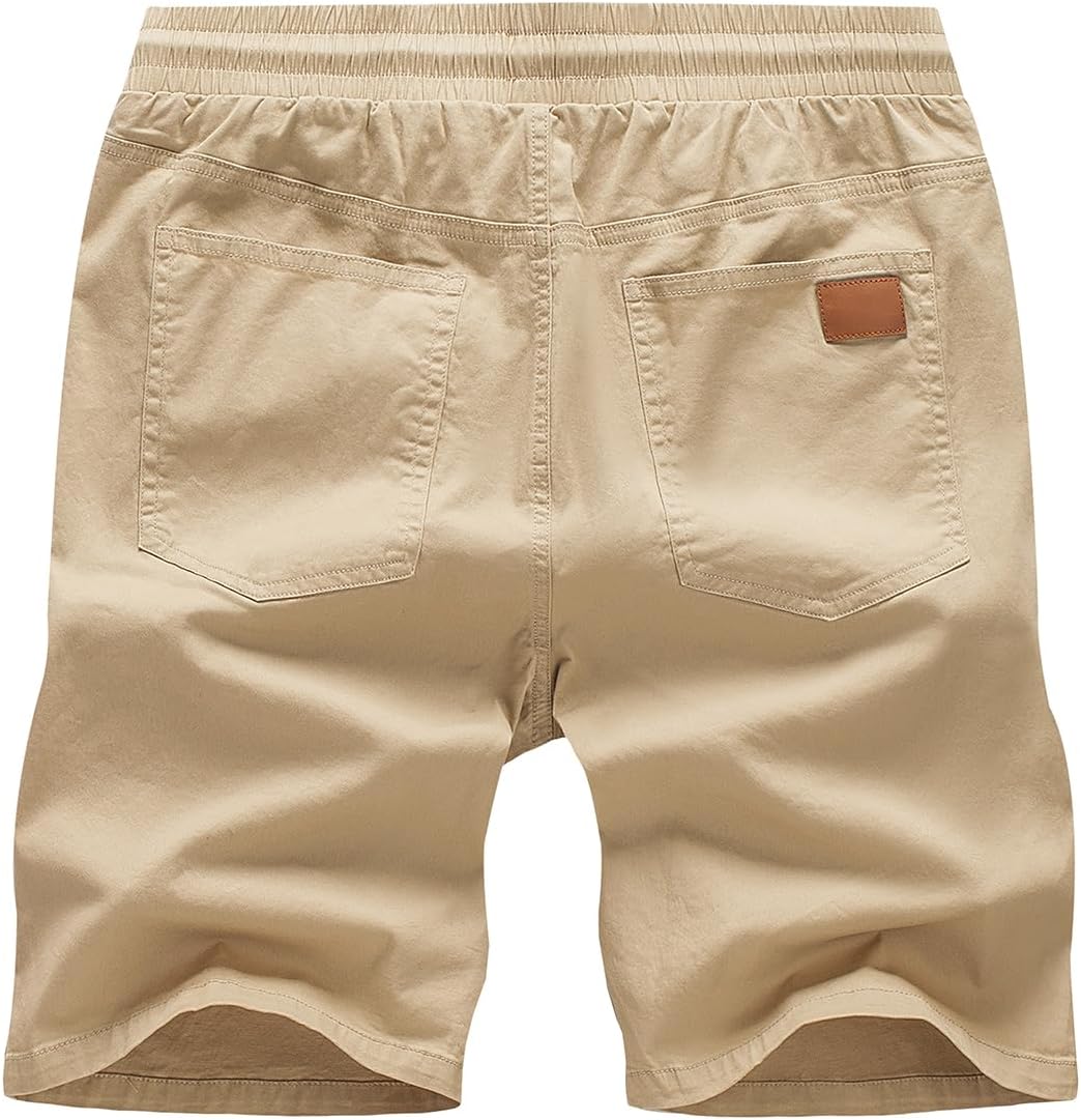 JMIERR Kurze Hosen Herren Shorts Herren Sommer Chino Baumwolle Elastische Taille mit Taschen S B Kha
