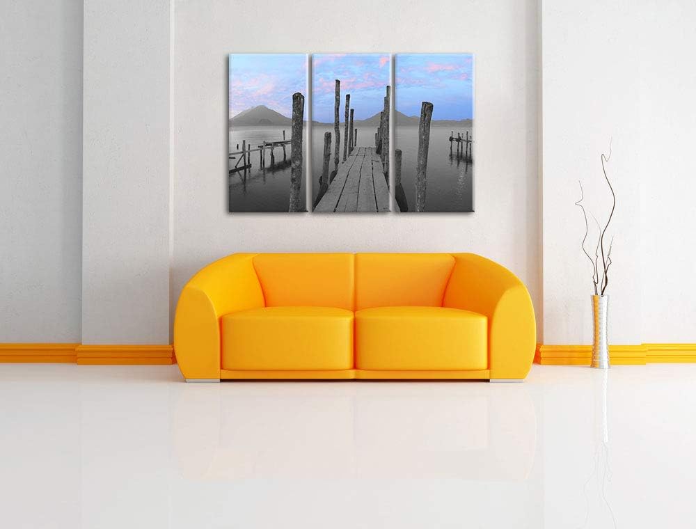 verschiedene Holzstege am Seeufer schwarz/weiss 3-Teiler Leinwandbild 120x80 Bild auf Leinwand, XXL