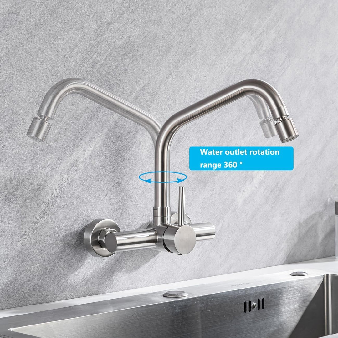 ONECE Wandmontage Wasserhahn Küche mit 2 Strahlarten, Küchenarmatur Wand Mischbatterie mit 360° dreh