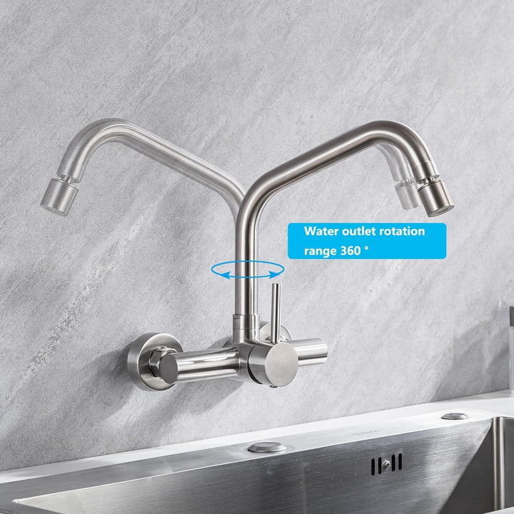 ONECE Wandmontage Wasserhahn Küche mit 2 Strahlarten, Küchenarmatur Wand Mischbatterie mit 360° dreh