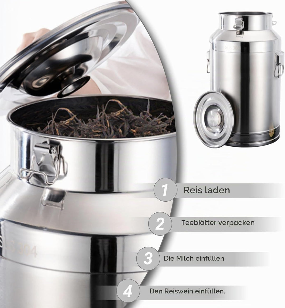 Milchdose 5 l Edelstahleimer mit Deckel und sicheren Schnalle und Hebezling-Rutschmilchkrug für Nahr