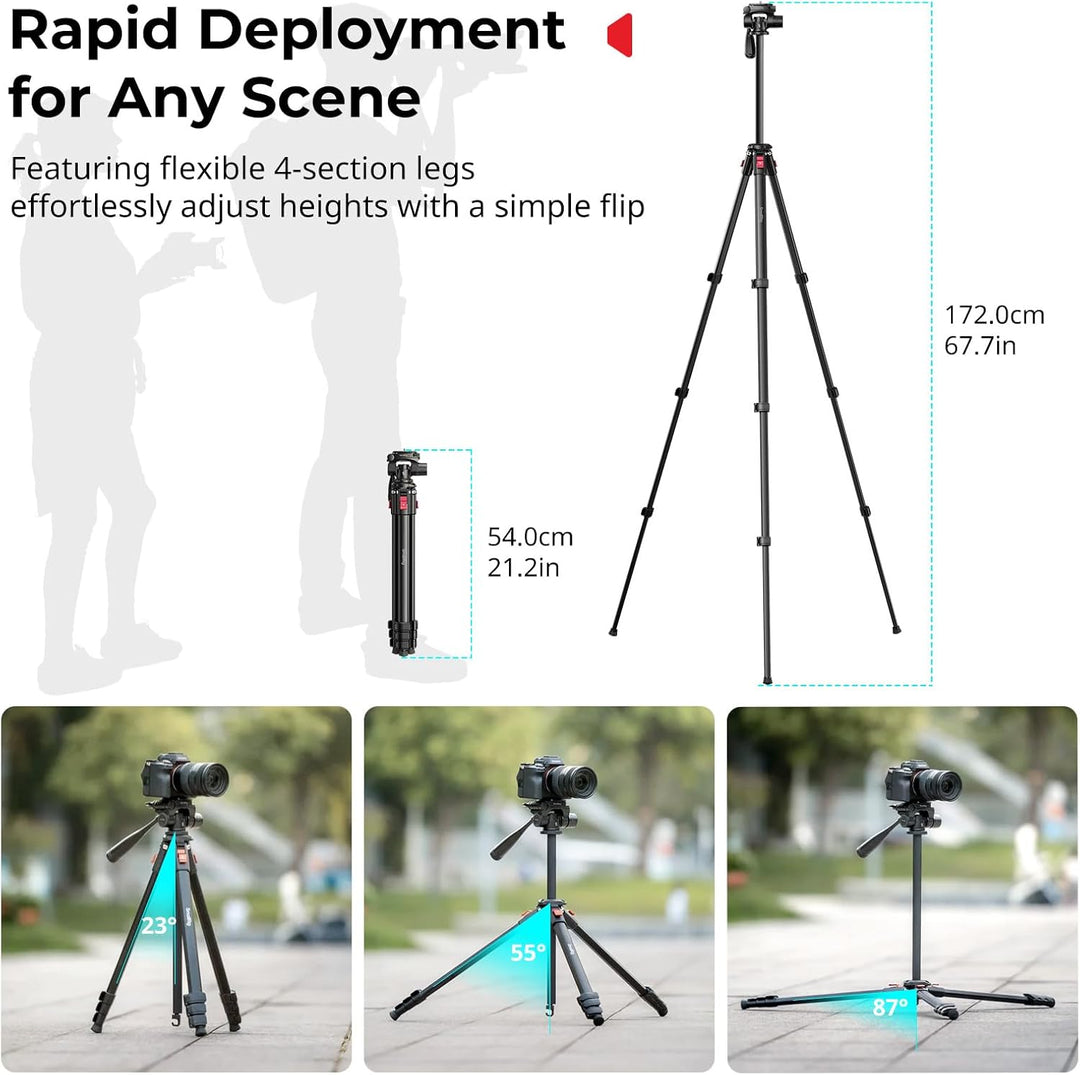 SMALLRIG Aluminium-Kamerastativ AP-30, 67,7 Zoll Reisestativ mit Telefonclip und Tragetasche, Tragba