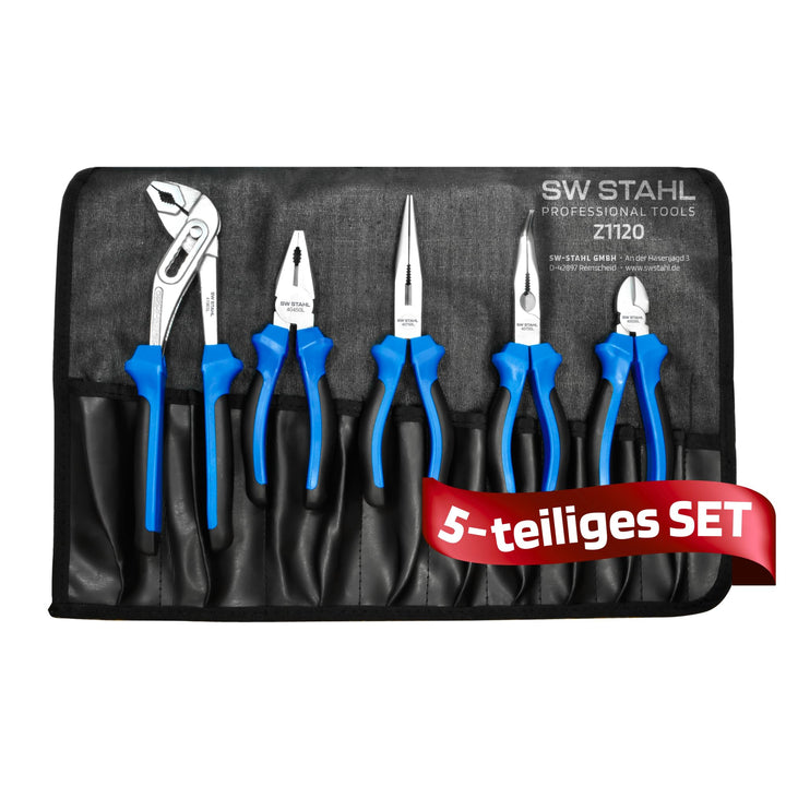 SW-Stahl Z1120 Zangensatz 5-teilig I Kombizange klein I Seitenschneider klein I Wasserpumpenzange 24