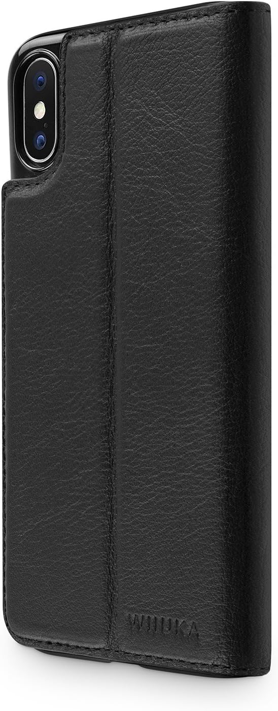 WIIUKA Echt Ledertasche - TRAVEL Nature - für Apple iPhone X und XS -DEUTSCHES Leder- Schwarz, kabel