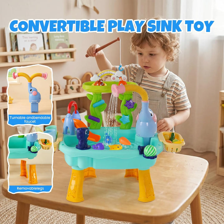 Wasserspieltisch Kinder Angelspiel, elektrischer Wasserumlauf Blau | Realistisches Spielzeugzubehör