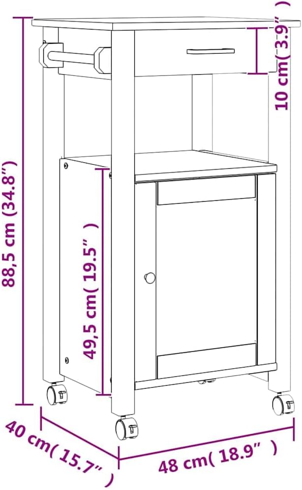 vidaXL Küchenwagen, Servierwagen mit viel Stauraum, Beistellwagen für Küche Wohnzimmer Badezimmer, T