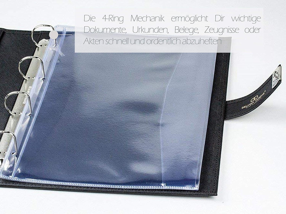 DELMON VARONE - Personalisierbare Dokumentenmappe DIN A4 mit Schloss & Schlüssel inkl. 3 Klarsichthü