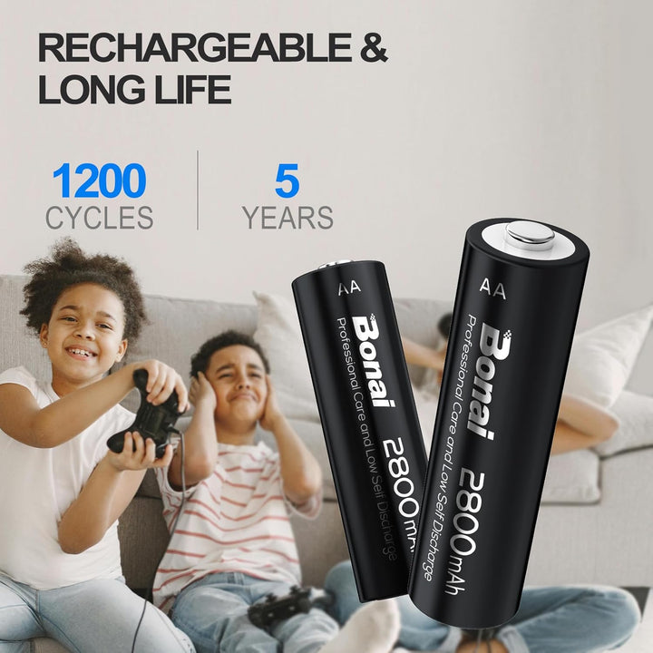 BONAI Akku AA 2800mAh Wiederaufladbare Batterien hohe Kapazität 1,2V Mignon AA Accu NI-MH Aufladbare