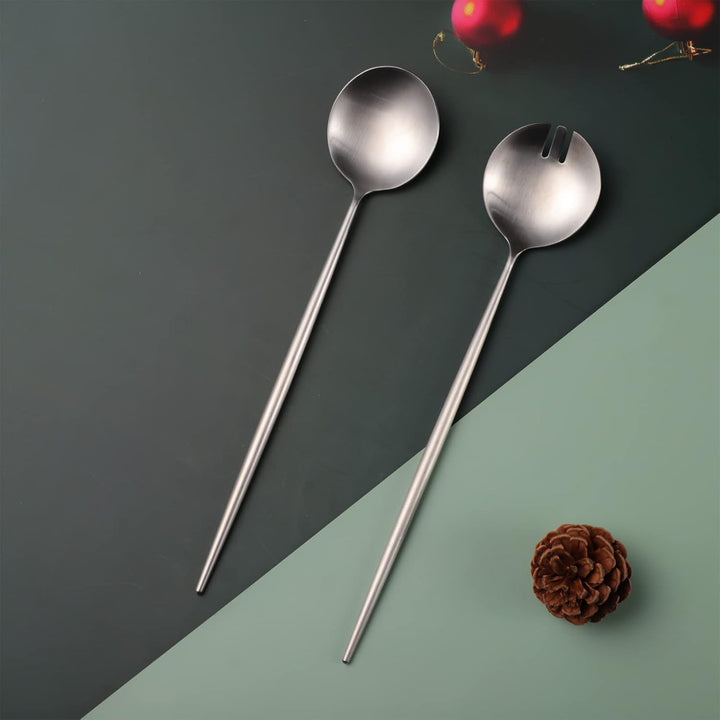 Salatbesteck, Löffel und Gabel, 29 cm, 18/10 Edelstahl, Titanbeschichtung, Schwarz, Schwarz