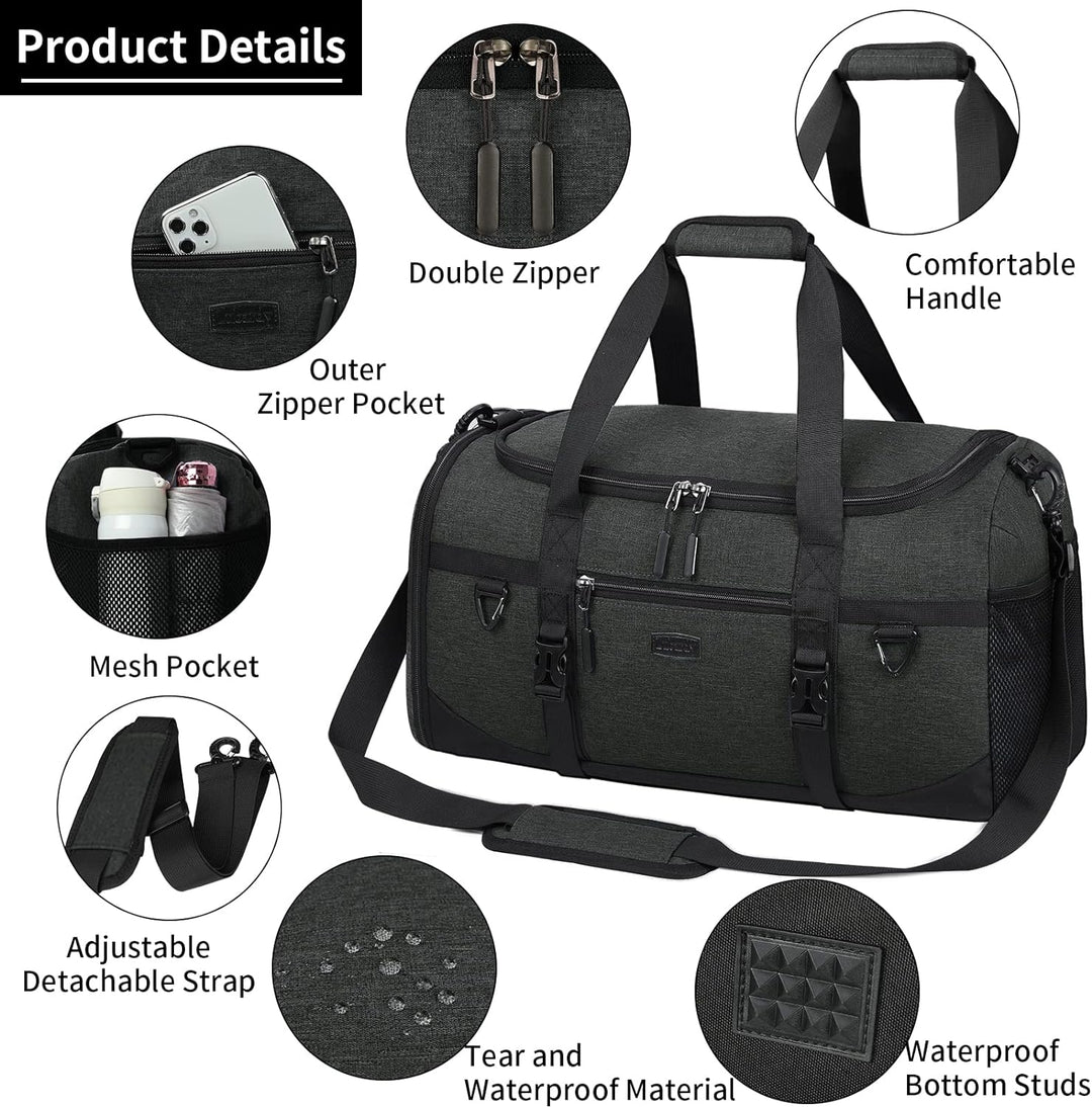 Lubardy Sporttasche Reisetasche Gross 55L Wasserdicht mit Sporthandtuch Schuhfach Nassfach Weekender