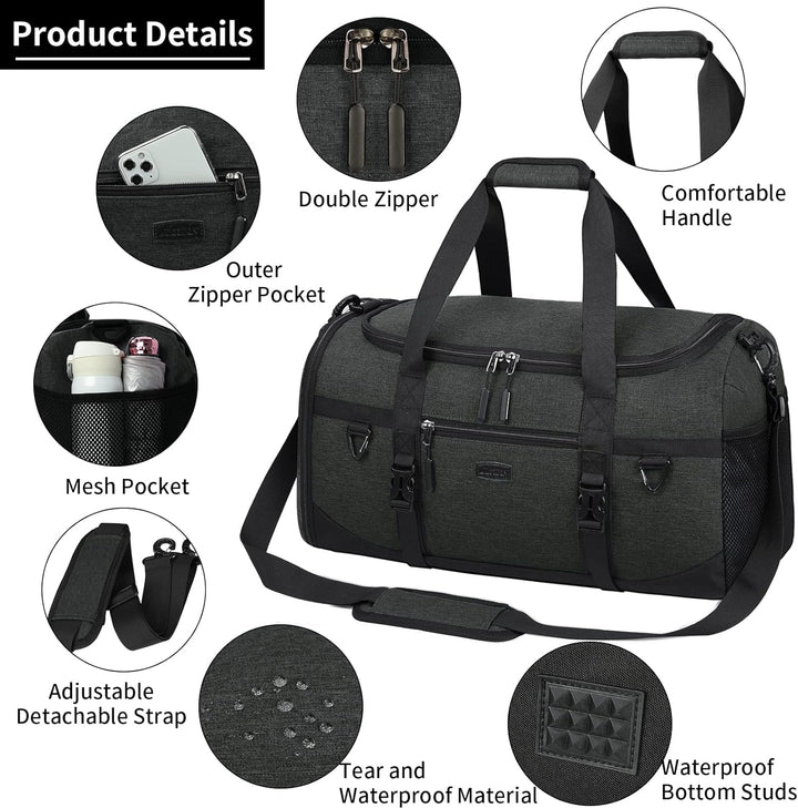 Lubardy Sporttasche Reisetasche Gross 40L Wasserdicht mit Sporthandtuch Schuhfach Nassfach Weekender