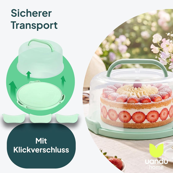 uandu Kuchen Transportbox rund, Tortentransportbox mit Deckel, Haube und Griff. Aufbewahrungsbox, Ku