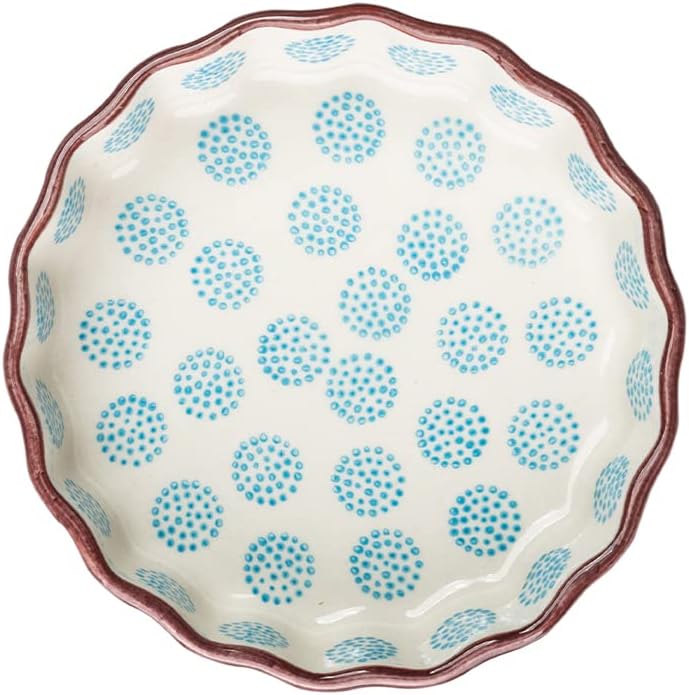 Tranquillo 6er Set Tarteletteform aus Steinzeug mit handgestempeltem Print weiss/blau RETRO, Ø11 x 3