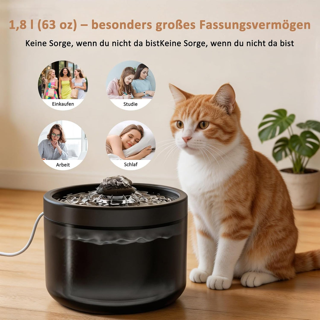 Kompakter Leiser Katzenbrunnen 1,8L Mehrschichtfilter Zirkulation Schwarz, Schwarz