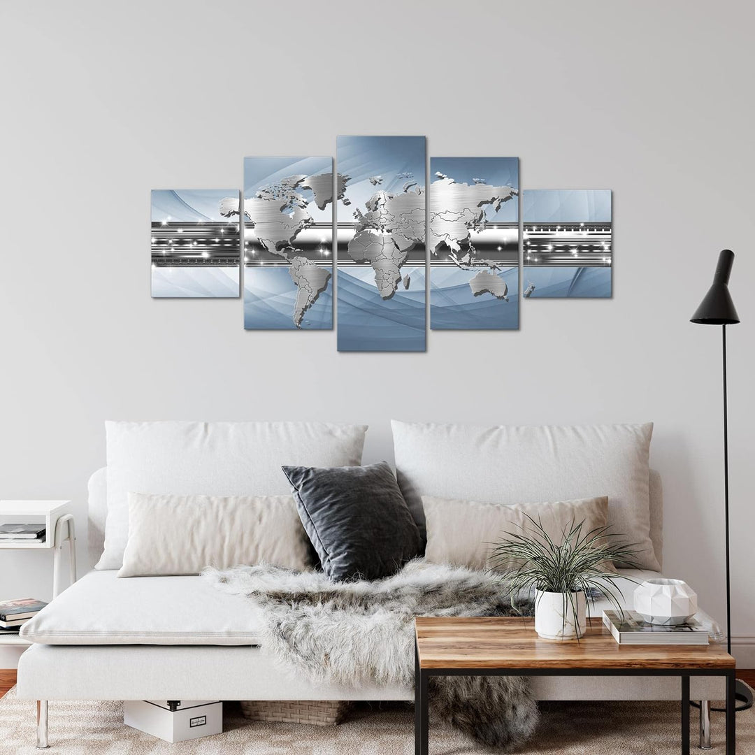Runa Art Wandbilder Weltkarte 5 Teilig Bild auf Vlies Leinwand Deko Büro Wohnzimmer Abstrakt Ornamen