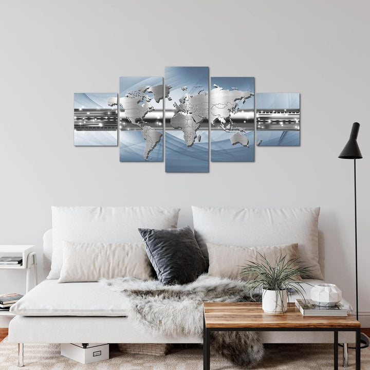 Runa Art Wandbilder Weltkarte 5 Teilig Bild auf Vlies Leinwand Deko Büro Wohnzimmer Abstrakt Ornamen