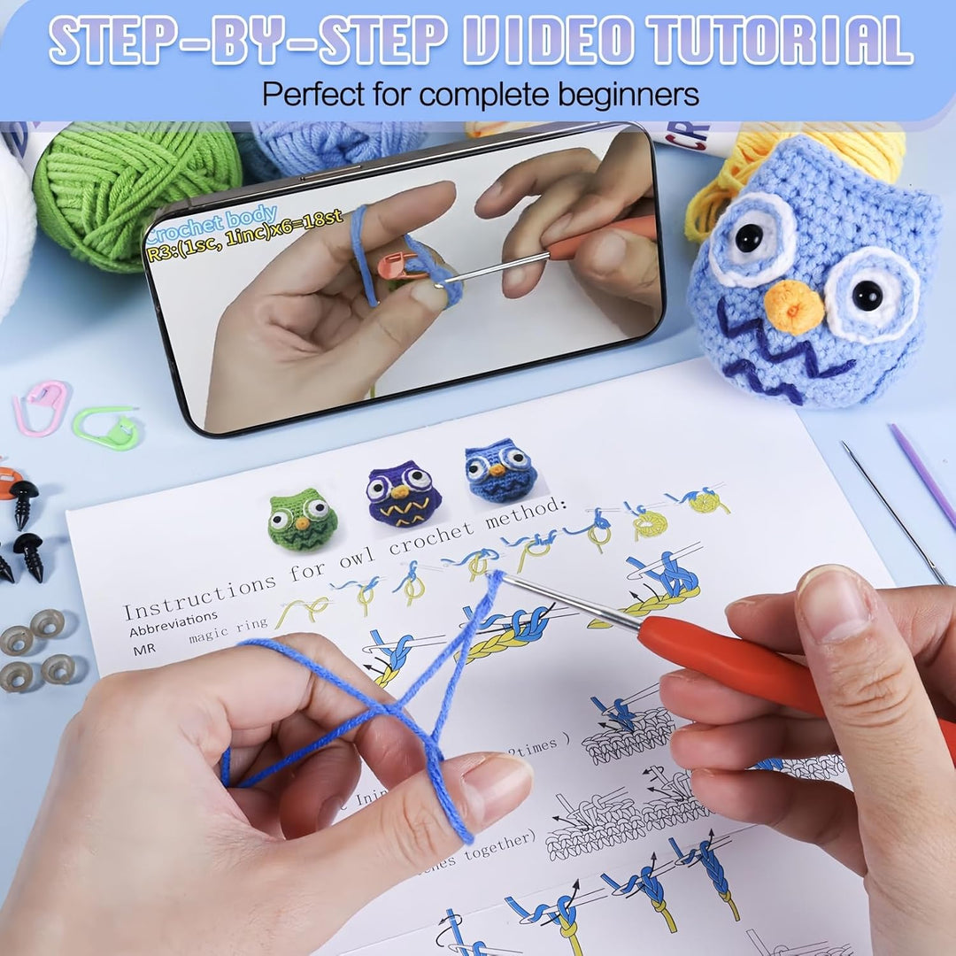 ZCOINS Mini Amigurumi Häkelset, 6 niedliche Tiere für Anfänger mit Videoanleitung(Englisch), Komplet