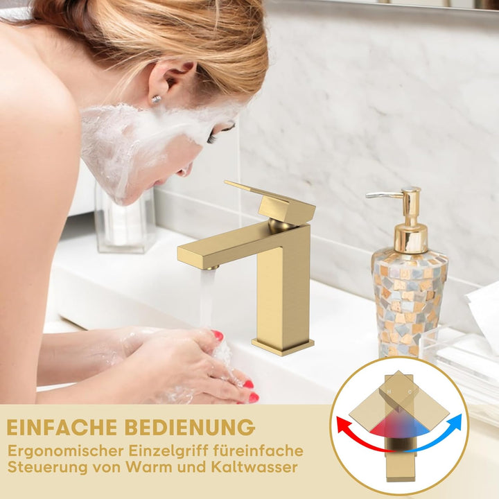 Wasserhahn Bad Gold - Waschtischarmatur Mit Geräuscharmem Keramischem Ventilkern, Mischbatterie Wasc