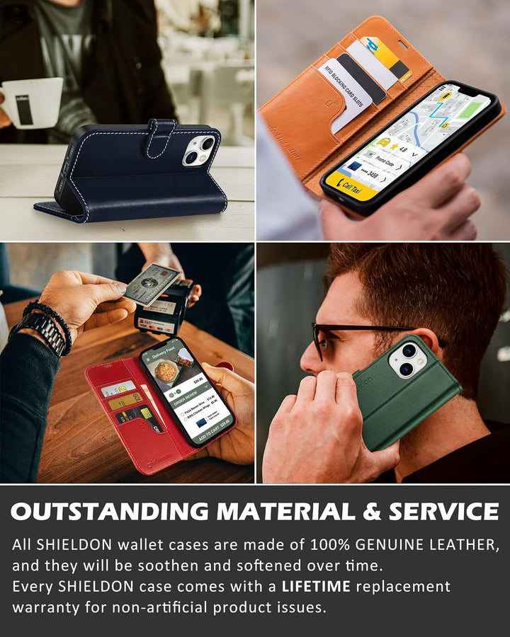 SHIELDON Klapphülle für iPhone 14 Plus 6,7", Marineblau | Stossfest, Kartenschlitz, Magnetverschluss