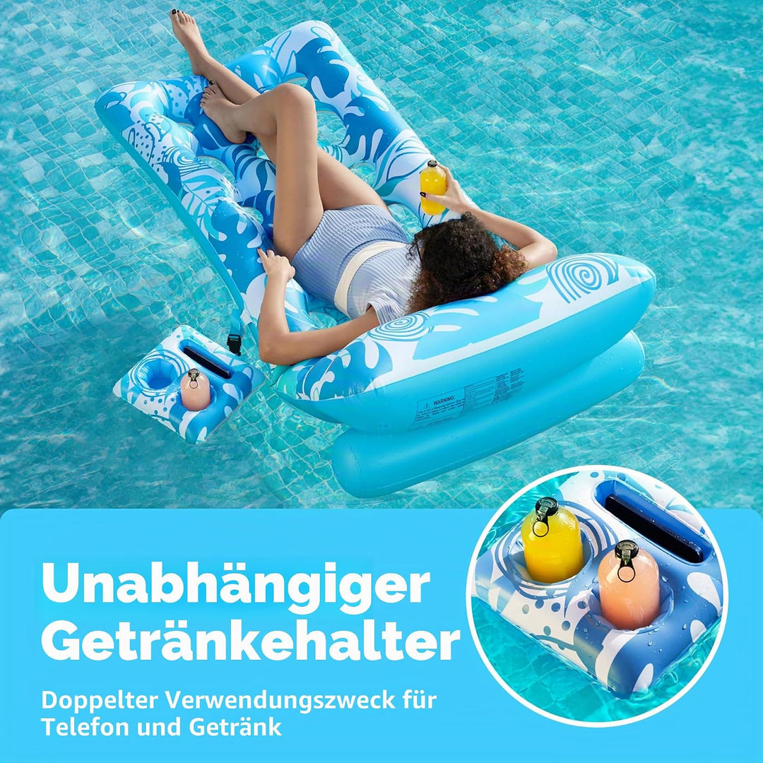 SLOOSH Wasser Pool Luftmatratze für Erwachsene, Aufblasbare Pool-Flösse mit Verstellbarer Rückenlehn