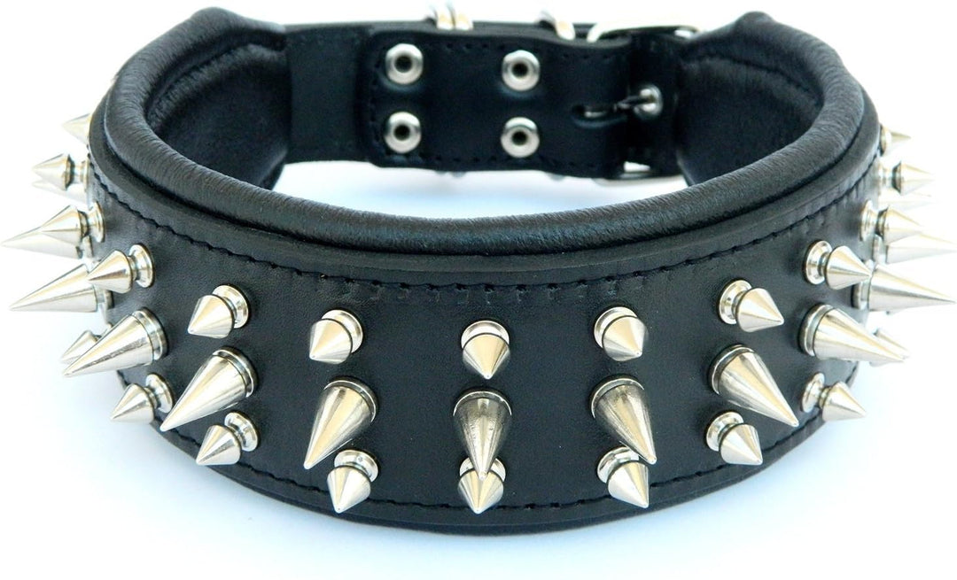 Bestia "Danger Echtleder Hundehalsband mit Schraubspitzen und Leder Innenpolsterung. 6,5 cm breit M