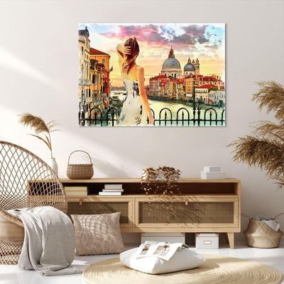 ARTTOR Bilder auf Leinwand 100x70cm Leinwandbild Venedig Brücke Wasser Gross Wanddeko Bild Schlafzim