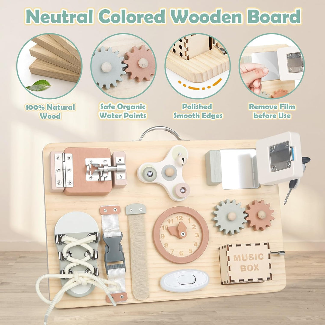 Joyreal Montessori Busy Board - Motorikbrett ab 1 2 3 Jahr Activity Board Montessori Motorik Spielze