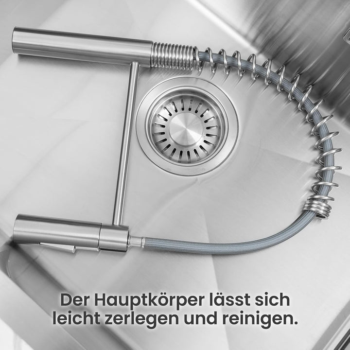 CECIPA Wasserhahn Küche, Hochdruck Küchenarmatur Mit Herunterziehbare Brause, Mischbatterie Küche Zw