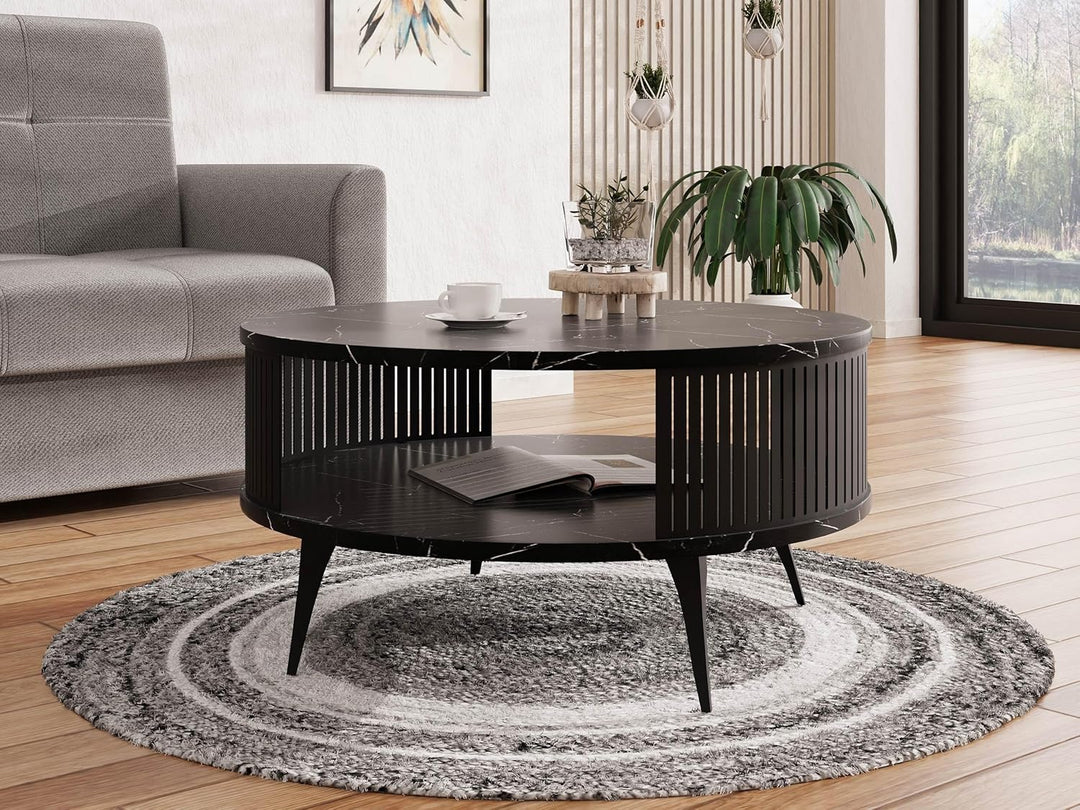 Mirjan24 Couchtisch mit Ablage Rajkon, Runde Form, Metallbeine, Kaffeetisch, Wohnzimmertische, Beist