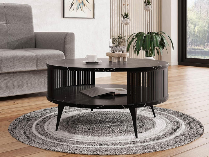 Mirjan24 Couchtisch mit Ablage Rajkon, Runde Form, Metallbeine, Kaffeetisch, Wohnzimmertische, Beist