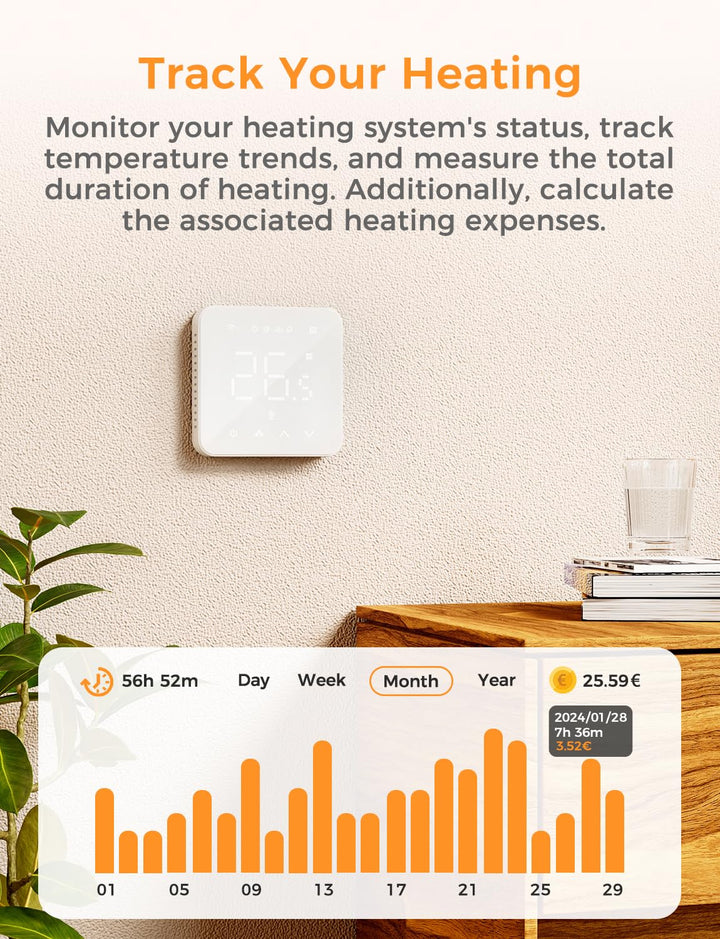 Refoss Heizungsthermostat Boiler, Smart Thermostat WLAN, Fussbodenheizung Thermostat Digital, Sprach