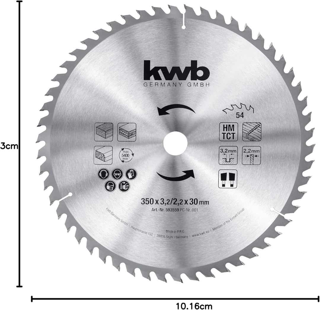 kwb Bau-Kreissägeblatt 350 x 30 Sägeblatt für Tisch-Kreissägen, Wechselzahn f. mittlere Schnitte, Z-