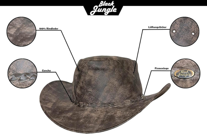 Black Jungle Denver Lederhut Westernhut Vollleder Cowboyhut Australienhut S Tan, S Tan