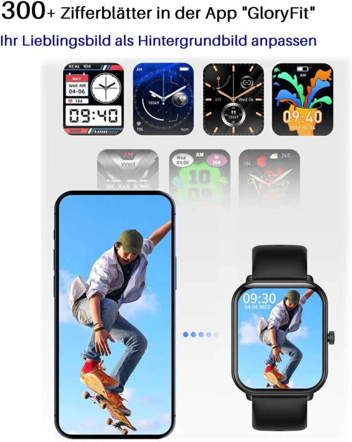 Deunis X7 Smartwatch mit Telefonfunktion 1,85 Zoll Damen Herren, Fitness Tracker, Schlafmonitor, Sch