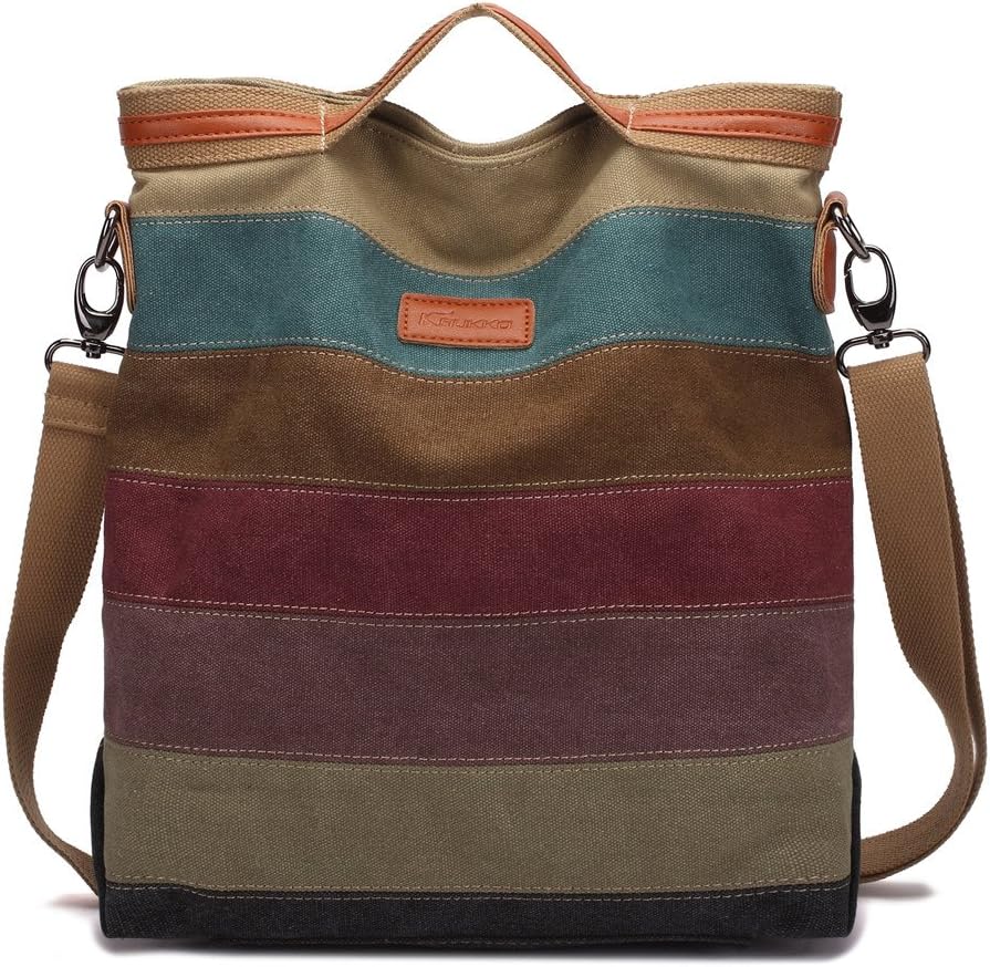 Damen Handtasche,KAUKKO Multi Color Striped Canvas Damen Handtasche Damen Wildleder Schultertasch Um