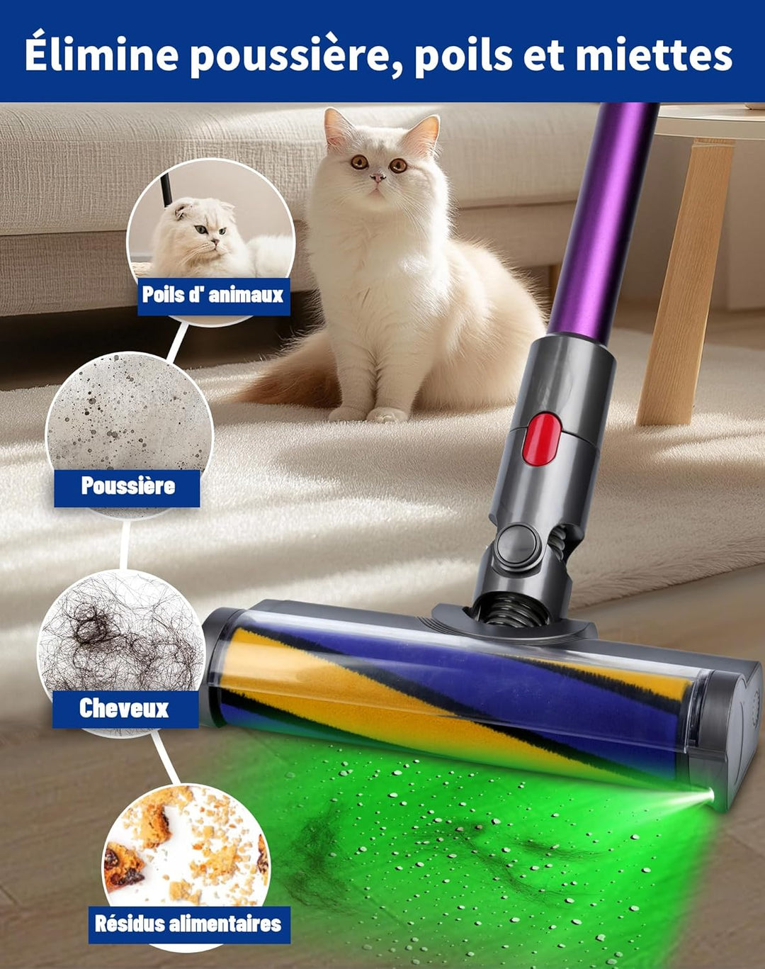 Bodendüse für Dyson V7 V8 V10 V11 V15 Staubsauger Bürste Ersatzteil Softwalze Bodenbürste mit LED-Li