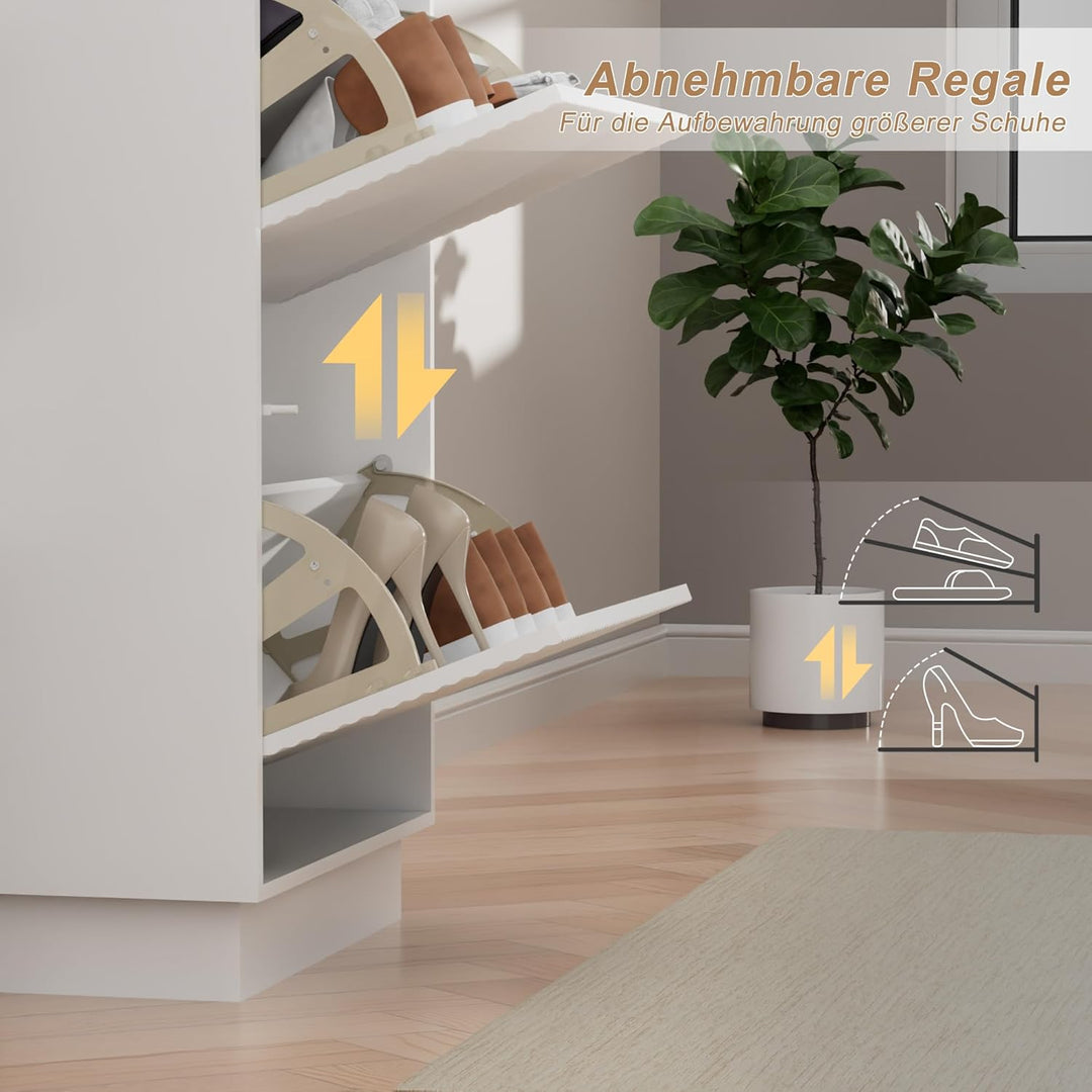 UEV Schuhschrank mit 2 Klappen, Schuhkipper Schuhkommode Schuhregal schmal für Flur mit Kippschutz/D