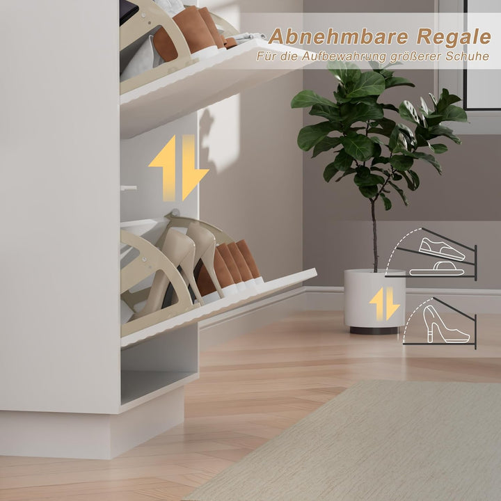 UEV Schuhschrank mit 2 Klappen, Schuhkipper Schuhkommode Schuhregal schmal für Flur mit Kippschutz/D