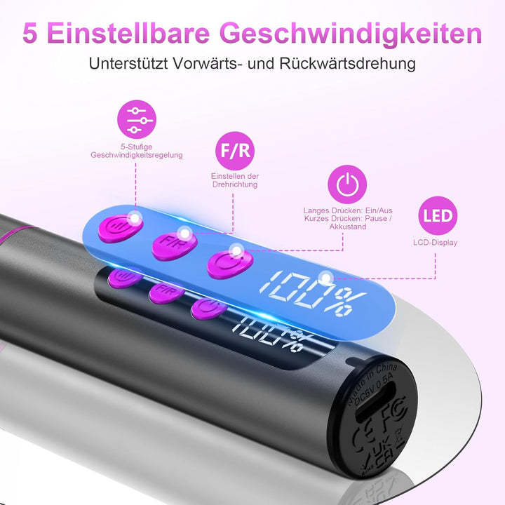 Nagelfräser Kabellose Elektrische Nagelfeile - 35000 U/Min Nagelfräser für Gelnägel, 12 IN 1 Profess