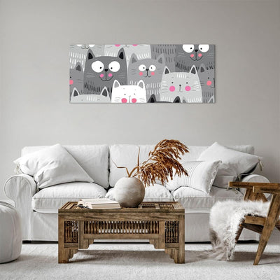 Panorama Bilder auf Leinwand 100x40cm Leinwandbild Kittys Tiere Illustration Gross Wanddeko Bild Sch