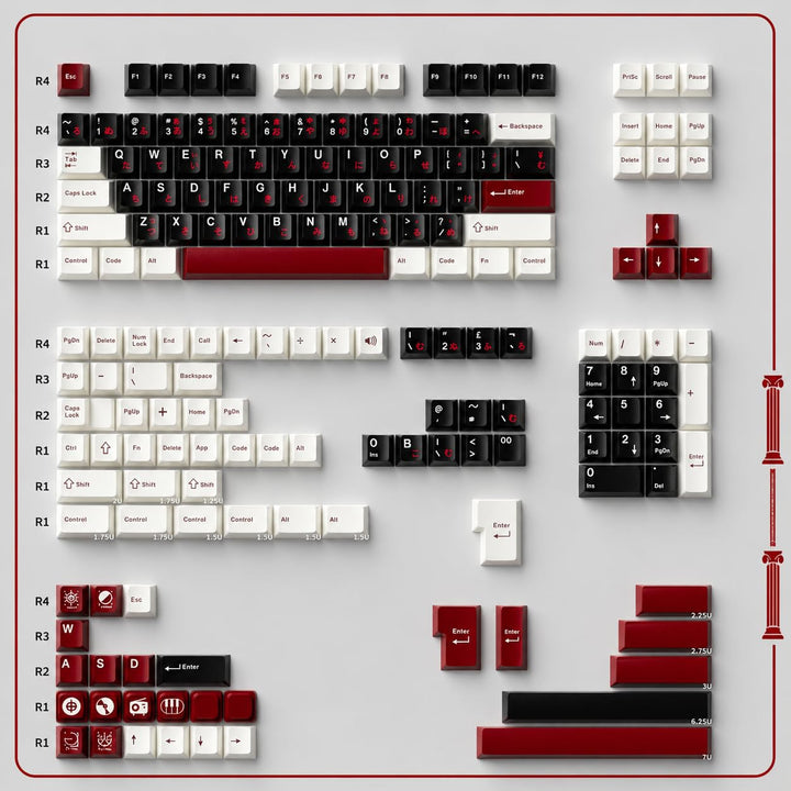 172 Tasten Double Shot Tastenkappen Cherry Profil Rome Keycaps für 61/64/87/1041/08 ANSI/ISO-Layout